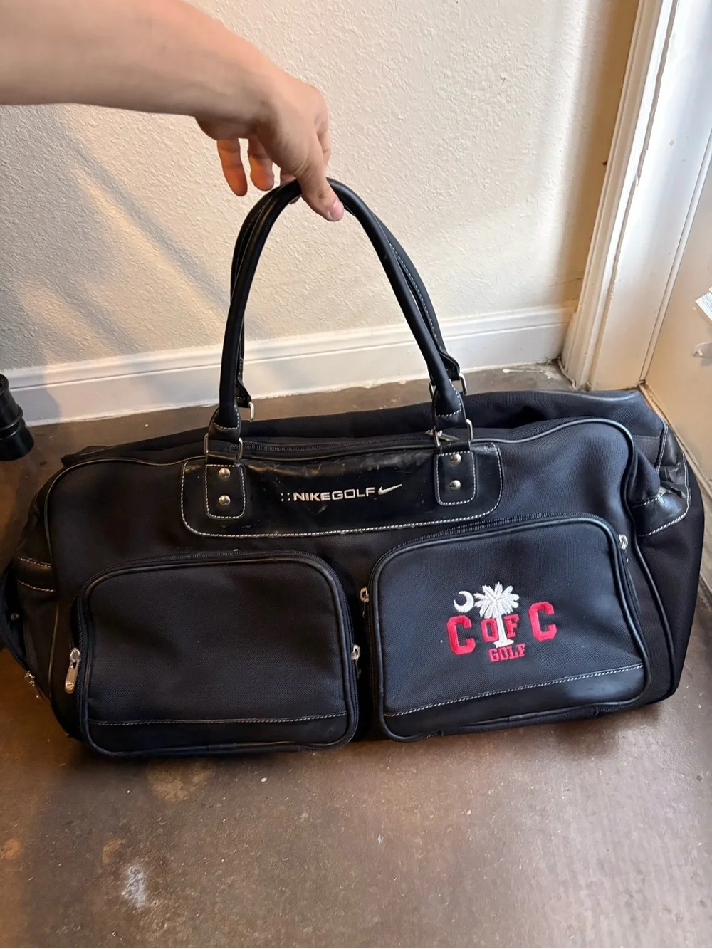 Nike Black Duffel Bag with Red Logo Accent